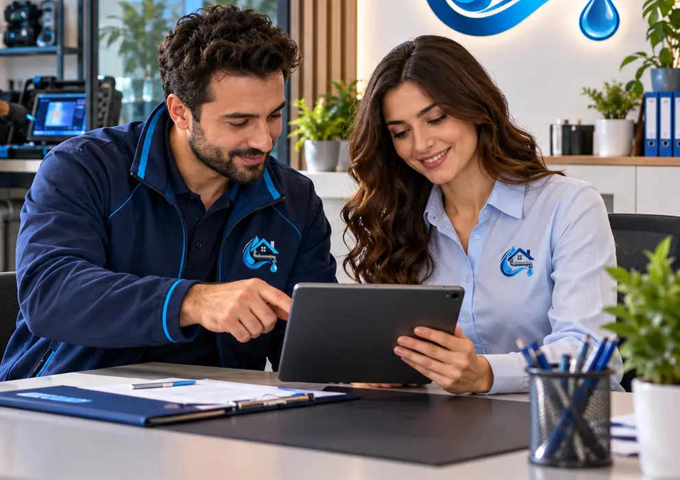 Tespit sonrasında müşteriye bulguları tablet üzerinden anlatan ekip üyesi